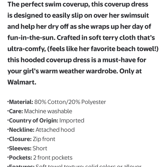 Wonder Nation Hooded Swim Coverup Young Girls MEDIUM 7/8 - Picture 4 of 5